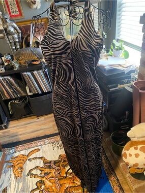 Vintage Zebra-Print Black and silver Maxi Dress